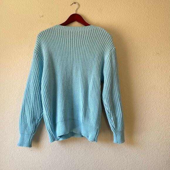 Vintage 70s Blue Chunky Cable Knit Sweater Size Medium Large - Picture 2 of 5